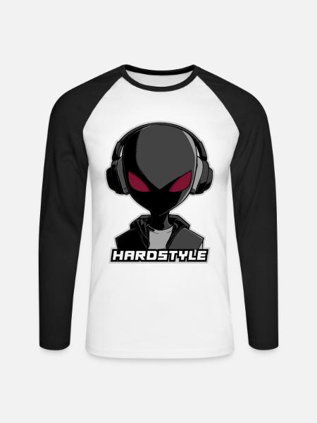 Hardstyle Alien – Musik Design mit Kopfhörern - Unisex Baseballshirt langarm - Weiß/Schwarz