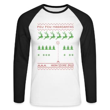 Pew Pew Madasantas | Ballerspiel | ugly christmas - Unisex Baseballshirt langarm - Weiß/Schwarz - Vorne - Nik (191cm)