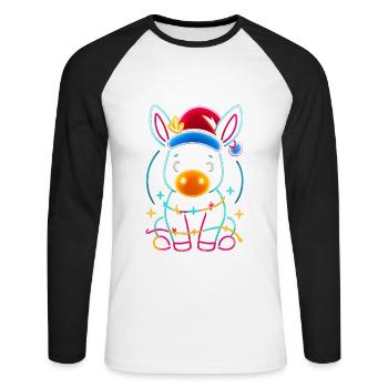 Donkey Elf Christmas Funny Gift - Unisex Long Sleeve Baseball T-Shirt - white/black - Front - Nik (191cm)