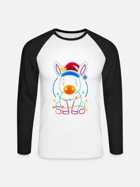 Donkey Elf Christmas Funny Gift - Unisex Long Sleeve Baseball T-Shirt - white/black