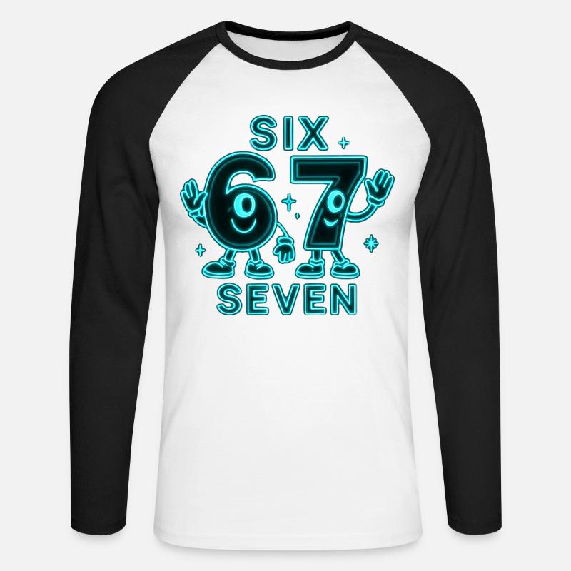6 7 Sechs Sieben Meme Geschenk - Unisex Baseballshirt langarm - Weiß/Schwarz