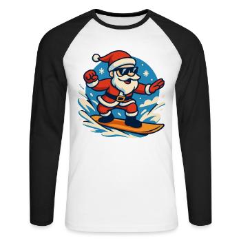 Surfing Santa Claus Christmas Fun Holiday - Unisex Long Sleeve Baseball T-Shirt - white/black - Front - Nik (191cm)