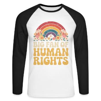 Grand fan des droits de l’homme Social - T-shirt baseball manches longues Homme - blanc/noir - Devant - Nik (191cm)
