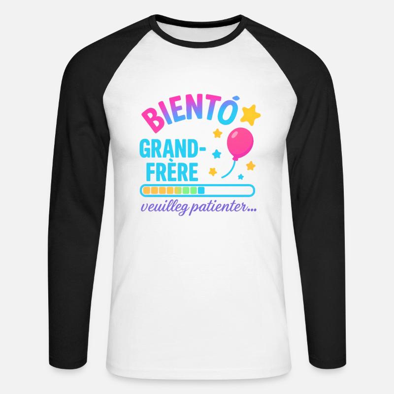 Bald wartet ein großer Bruder - Unisex Baseballshirt langarm - Weiß/Schwarz