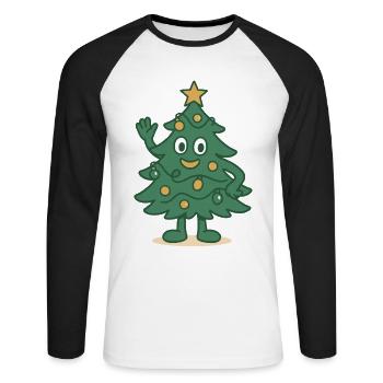 Drôle arbre de Noël dessin animé vacances en famille - T-shirt baseball manches longues Homme - blanc/noir - Devant - Nik (191cm)