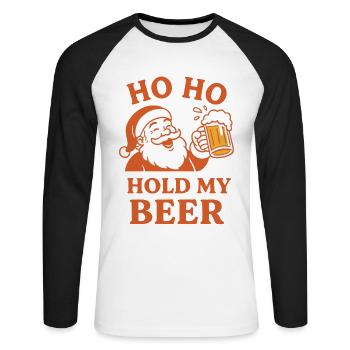 Ho Ho Hold My Beer Santa Humor Urlaub Spaß - Unisex Baseballshirt langarm - Weiß/Schwarz - Vorne - Nik (191cm)