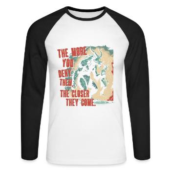 Créatures mythologiques Miniwashitu - T-shirt baseball manches longues Homme - blanc/noir - Devant - Nik (191cm)