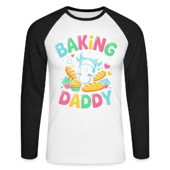 Baking Daddy Cooking Skull - Unisex Long Sleeve Baseball T-Shirt - white/black - Front - Nik (191cm)