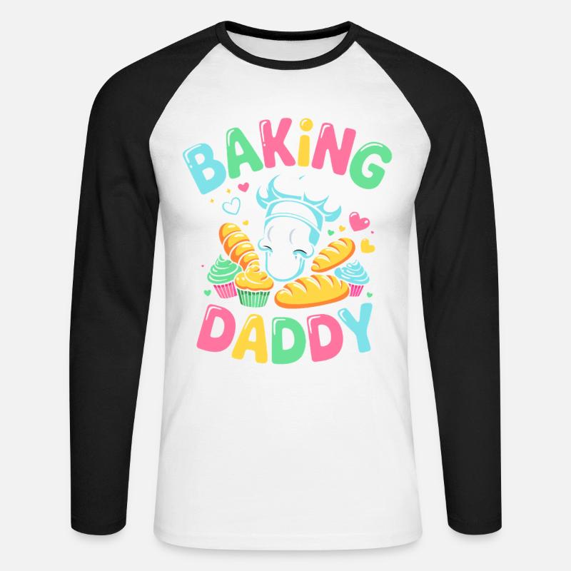 Backen Daddy Kochskull - Unisex Baseballshirt langarm - Weiß/Schwarz