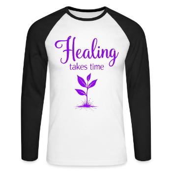 Healing takes time Mindfulness Patience - Unisex Long Sleeve Baseball T-Shirt - white/black - Front - Nik (191cm)