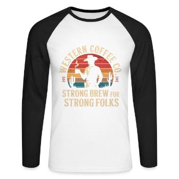 Café occidental - T-shirt baseball manches longues Homme - blanc/noir - Devant - Nik (191cm)