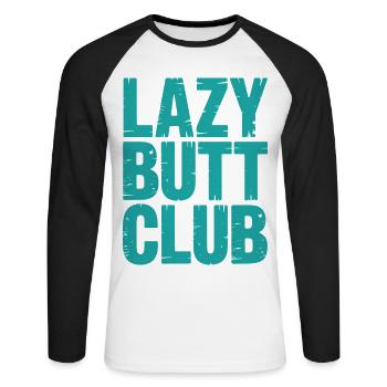 Lazybuttclub Gym Fitness Workout - Unisex Long Sleeve Baseball T-Shirt - white/black - Front - Nik (191cm)
