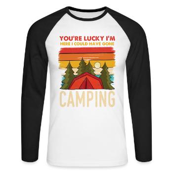Camping Retro Sunset - Unisex Long Sleeve Baseball T-Shirt - white/black - Front - Nik (191cm)