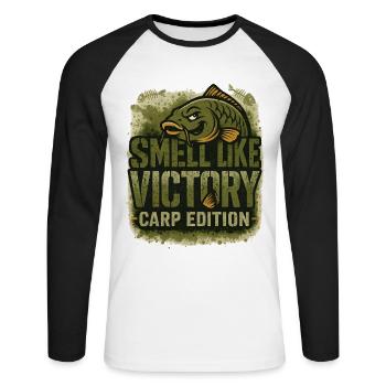 Smell Like Victory Carp Edition Plaisir de la pêche - T-shirt baseball manches longues Homme - blanc/noir - Devant - Nik (191cm)
