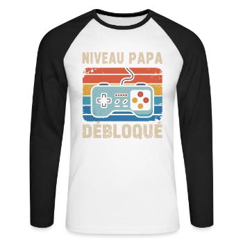 Dad Level Unlocked – Gamer Dad-to-be Gift - Unisex Long Sleeve Baseball T-Shirt - white/black - Front - Nik (191cm)