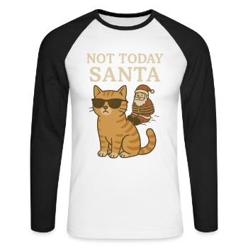 Nicht heute Weihnachtsmann-Lustiges Katzen-Weihnachtsdesign - Unisex Baseballshirt langarm - Weiß/Schwarz - Vorne - Nik (191cm)