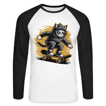 Skate cat in hoodie with sunglasses - Unisex Long Sleeve Baseball T-Shirt - white/black - Front - Nik (191cm)