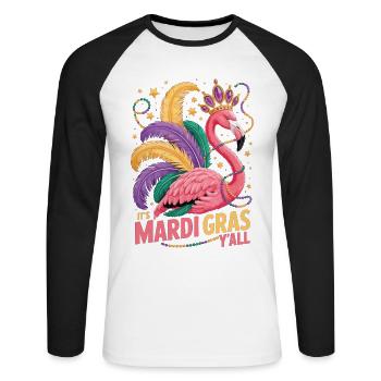 Mardi Gras Flamingo T-Shirt - Unisex Long Sleeve Baseball T-Shirt - white/black - Front - Nik (191cm)