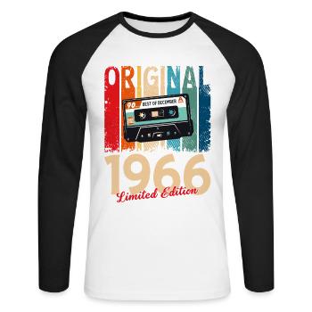 Cassette du 59e anniversaire décembre 1966 - T-shirt baseball manches longues Homme - blanc/noir - Devant - Nik (191cm)