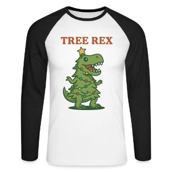 Tree Rex Design familial de Noël drôle - T-shirt baseball manches longues Homme - blanc/noir - Devant - Nik (191cm)