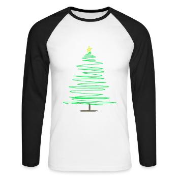 Sapin spiralé vert avec étoile - T-shirt baseball manches longues Homme - blanc/noir - Devant - Nik (191cm)