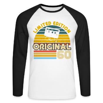 60 Ans Vintage Cadeau Anniversaire Rétro Original - T-shirt baseball manches longues Homme - blanc/noir - Devant - Nik (191cm)