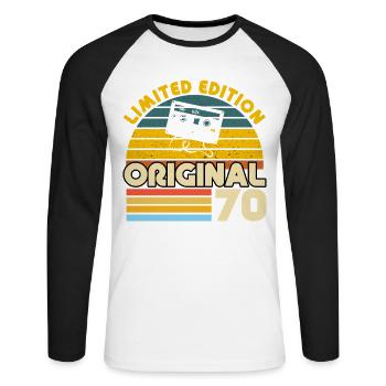 70 Ans Vintage Cadeau Anniversaire Rétro Original - T-shirt baseball manches longues Homme - blanc/noir - Devant - Nik (191cm)