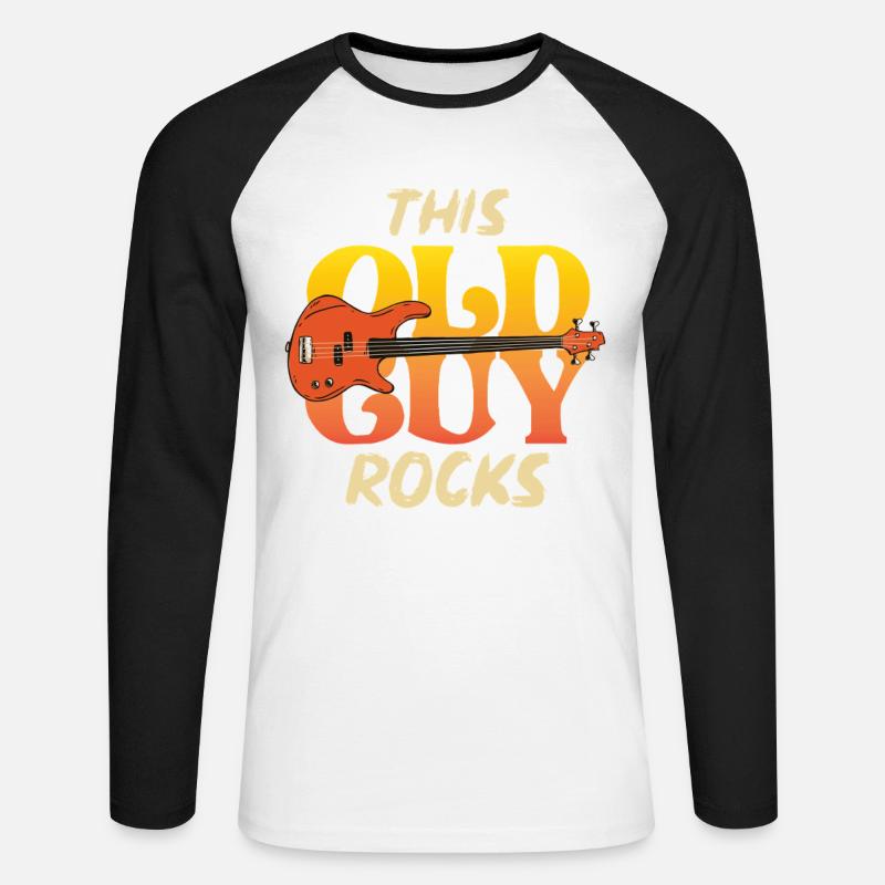 This Old Guy Rocks Guitar Tee - Unisex Baseballshirt langarm - Weiß/Schwarz