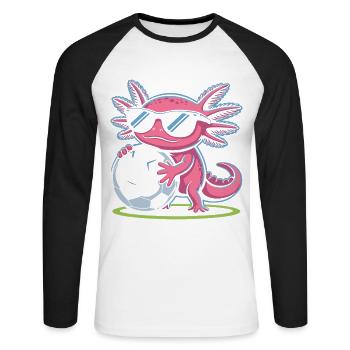 Axolotl rose avec lueur de football - T-shirt baseball manches longues Homme - blanc/noir - Devant - Nik (191cm)
