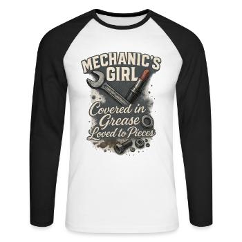 Mécanicienne : Aimer avec la graisse - T-shirt baseball manches longues Homme - blanc/noir - Devant - Nik (191cm)