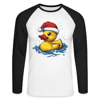 Niedliche Weihnachtsente mit Santa Mütze - Unisex Baseballshirt langarm - Weiß/Schwarz - Vorne - Nik (191cm)