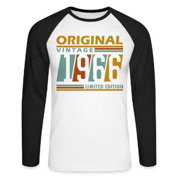 Original Vintage 1966 Limited Edition 60 Years  - Unisex Baseballshirt langarm - Weiß/Schwarz - Vorne - Nik (191cm)