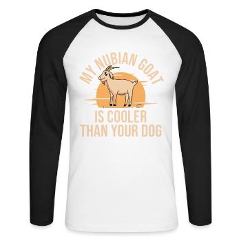 Costume de chèvre nubienne Peluche en peluche de chèvre - T-shirt baseball manches longues Homme - blanc/noir - Devant - Nik (191cm)