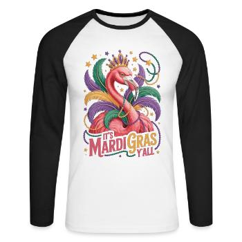 Chemise Flamingo Mardi Gras - Motif fête et carnaval - T-shirt baseball manches longues Homme - blanc/noir - Devant - Nik (191cm)