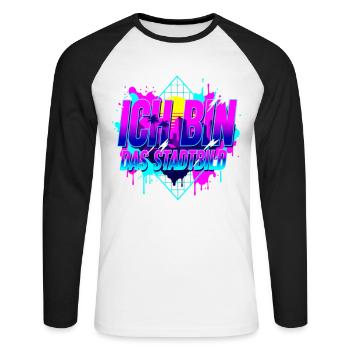I Am the Cityscape - 80s Retro Synthwave Neon - Unisex Long Sleeve Baseball T-Shirt - white/black - Front - Nik (191cm)