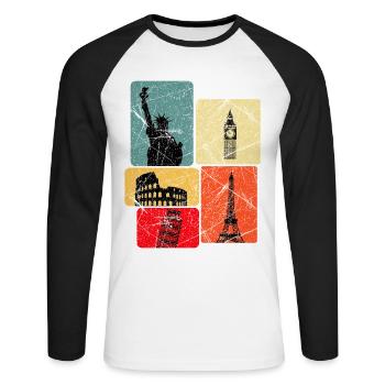 Cosmopolitan Retro Icons Collage - Unisex Long Sleeve Baseball T-Shirt - white/black - Front - Nik (191cm)