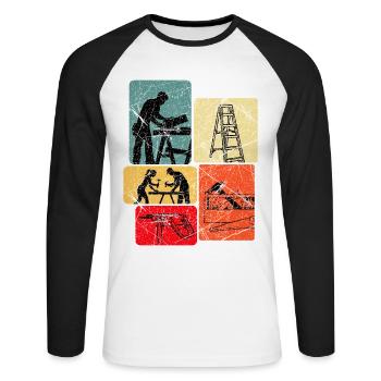 Workshop Collage Building Crafts - Unisex Long Sleeve Baseball T-Shirt - white/black - Front - Nik (191cm)