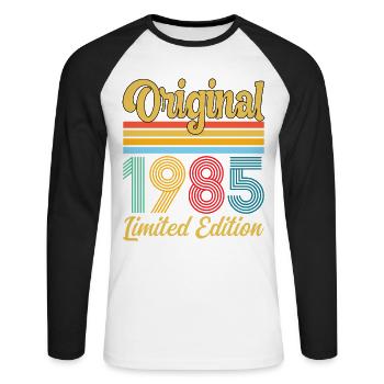 Geburtstagsgeschenk 1985 Originales Vintage-Retro-Geschenk - Unisex Baseballshirt langarm - Weiß/Schwarz - Vorne - Nik (191cm)
