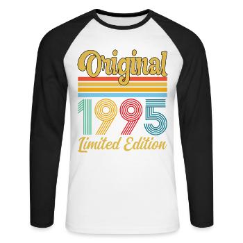 Anniversaire 1995 Original Vintage Rétro Cadeau - T-shirt baseball manches longues Homme - blanc/noir - Devant - Nik (191cm)