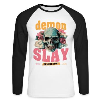 Demon Hunter Skull - Unisex Long Sleeve Baseball T-Shirt - white/black - Front - Nik (191cm)