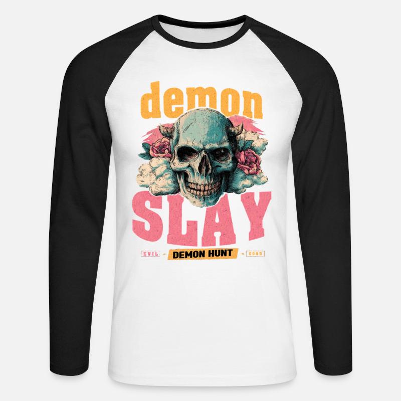 Dämonenjäger Schädel - Unisex Baseballshirt langarm - Weiß/Schwarz