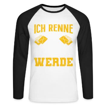 Facteur : JE NE COURS QUE QUAND ON ME SUIT - T-shirt baseball manches longues Homme - blanc/noir - Devant - Nik (191cm)