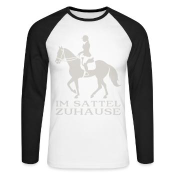 Chez soi en selle - T-shirt baseball manches longues Homme - blanc/noir - Devant - Nik (191cm)