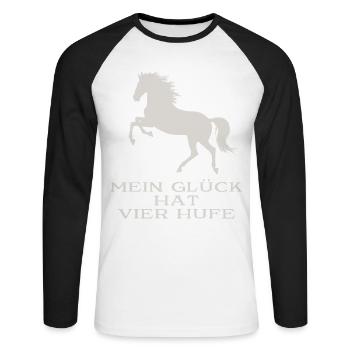 Mein Glück hat vier Hufe - Unisex Baseballshirt langarm - Weiß/Schwarz - Vorne - Nik (191cm)