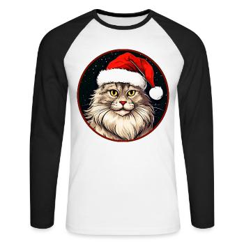 Chats Noël - T-shirt baseball manches longues Homme - blanc/noir - Devant - Nik (191cm)