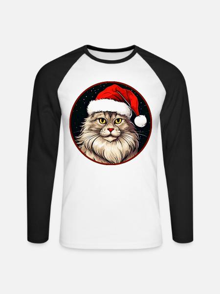 Chats Noël - T-shirt baseball manches longues Homme - blanc/noir
