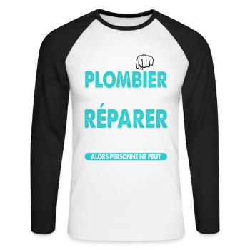 Plumber Profession Gift Idea Funny Phrase - Unisex Long Sleeve Baseball T-Shirt - white/black - Front - Nik (191cm)
