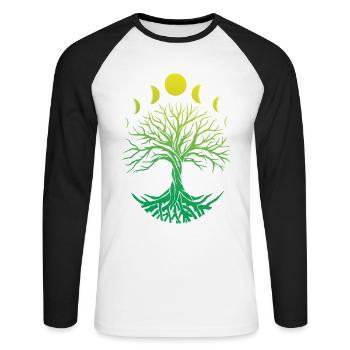 Baumkreis Mondphasen - Unisex Baseballshirt langarm - Weiß/Schwarz - Vorne - Nik (191cm)