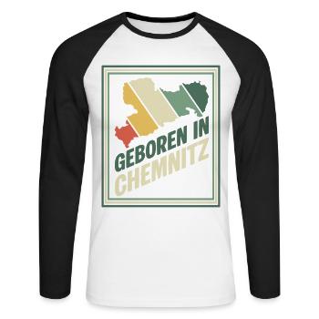 Born in Chemnitz Vintage Signet - Unisex Long Sleeve Baseball T-Shirt - white/black - Front - Nik (191cm)