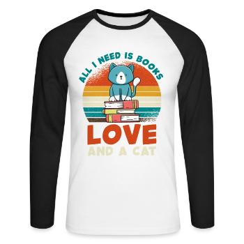 Love for books and cats - Unisex Long Sleeve Baseball T-Shirt - white/black - Front - Nik (191cm)